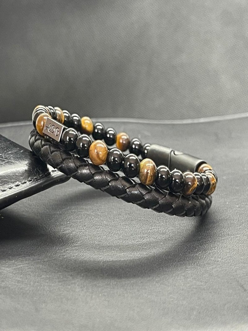 Bracelet en oeil de tigre et obsidienne Noir - Kiabi