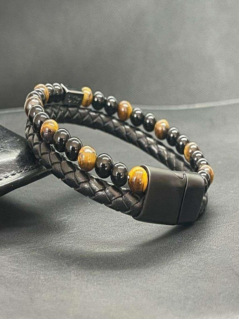 Bracelet en oeil de tigre et obsidienne Noir - Kiabi