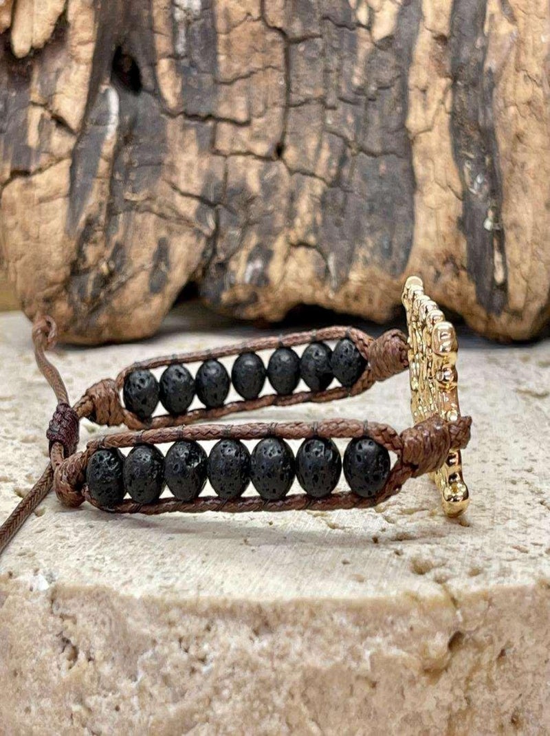 Bracelet équilibre en pierre de lave Noir - Kiabi