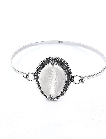 Bracelet jonc en argent et coquillage cauri, Bijoucolor
