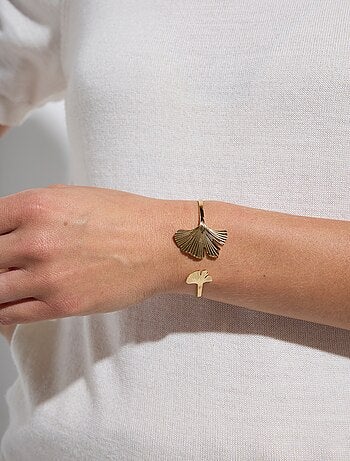 Bracelet jonc feuilles en acier inoxydable