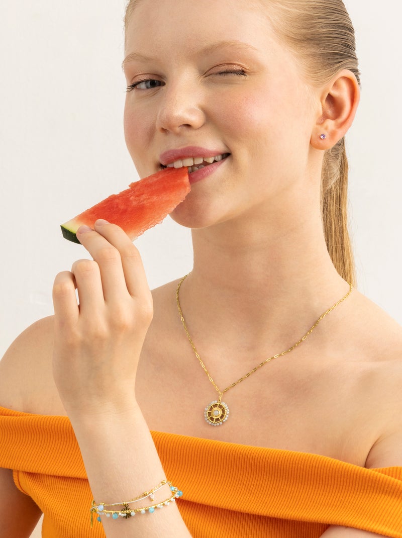 Bracelet Luxenter avec cristal bleu finition or 18k - Yakde Bleu - Kiabi