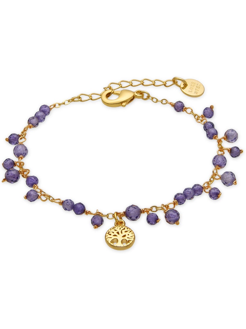 Collier Pampilles Perles De Cristal Violet Et Plaqué Or 18 Carats - Marque Bijouxia