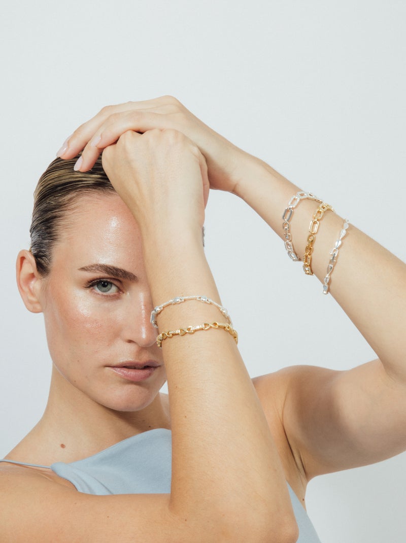 Bracelet Luxenter avec zircone brillante, finition or jaune 18k - Asgoth Blanc - Kiabi