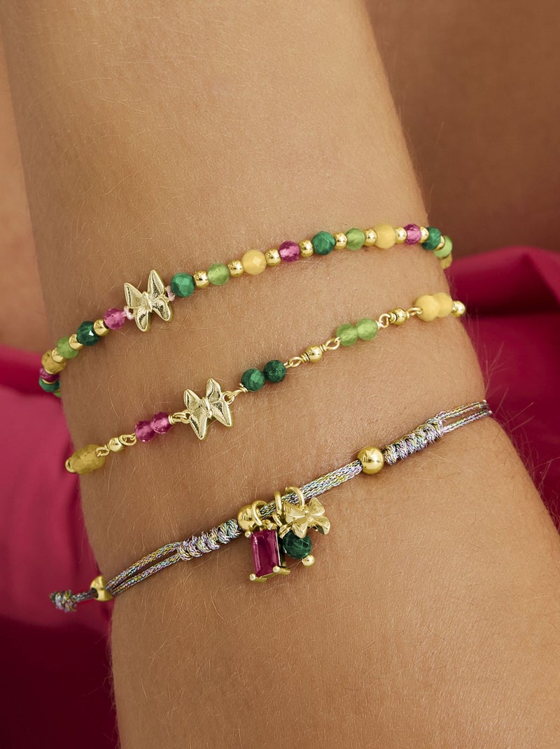 Bracelet Luxenter en argent 925 avec cristal vert et or jaune 18 carats - Papillon Vert - Kiabi