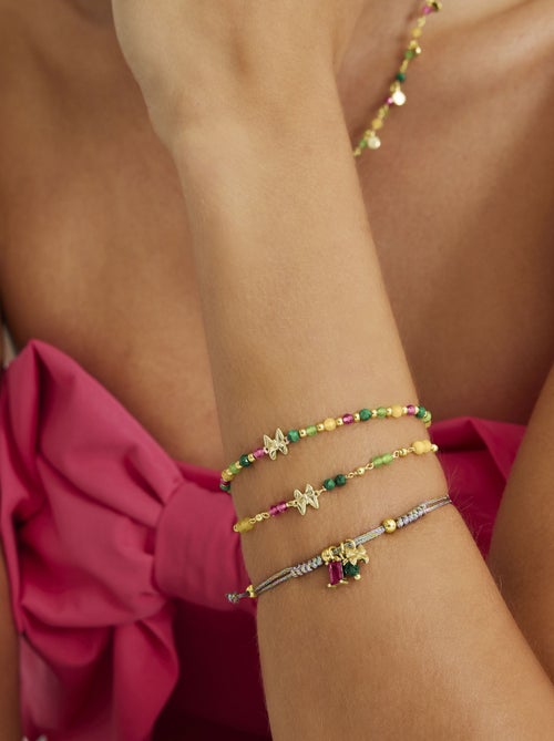 Bracelet Luxenter en argent 925 avec cristal vert et plaqué or 18k - Papillon - Kiabi