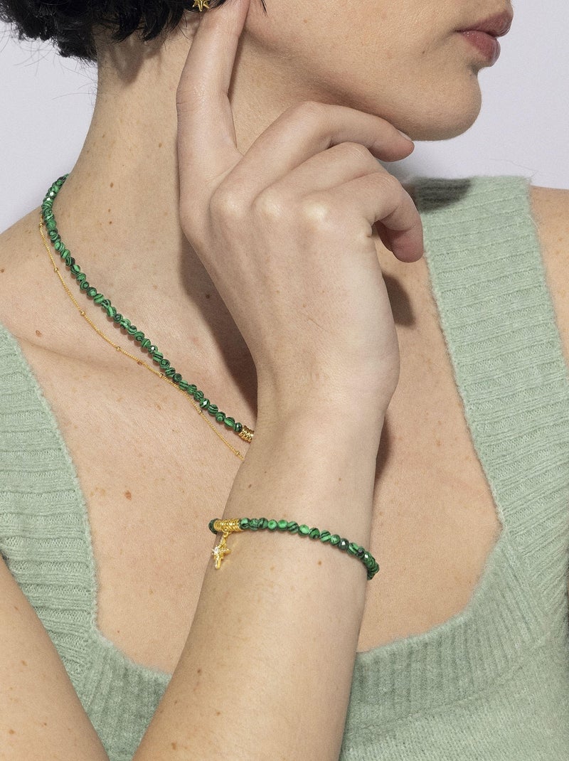 Bracelet Luxenter en argent 925 avec Malachite et plaqué or 18k - Locare Bleu - Kiabi