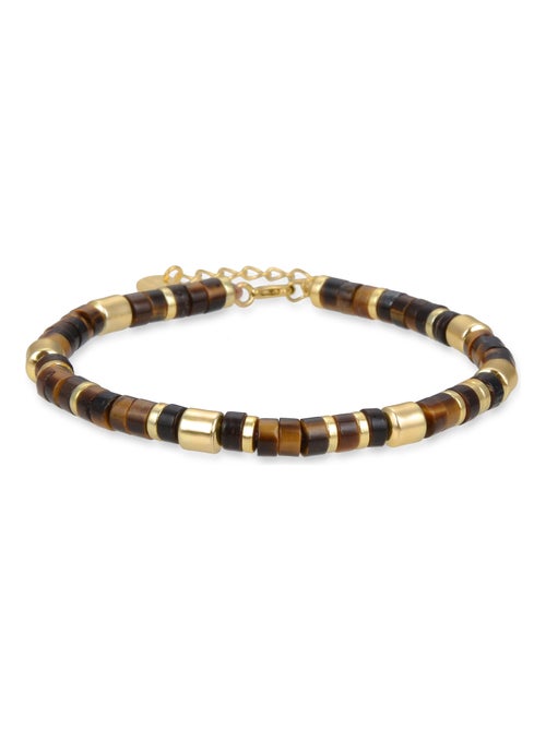 Bracelet Luxenter en Argent 925 avec Oeil de Tigre fini en or jaune 18K - Ihun - Kiabi