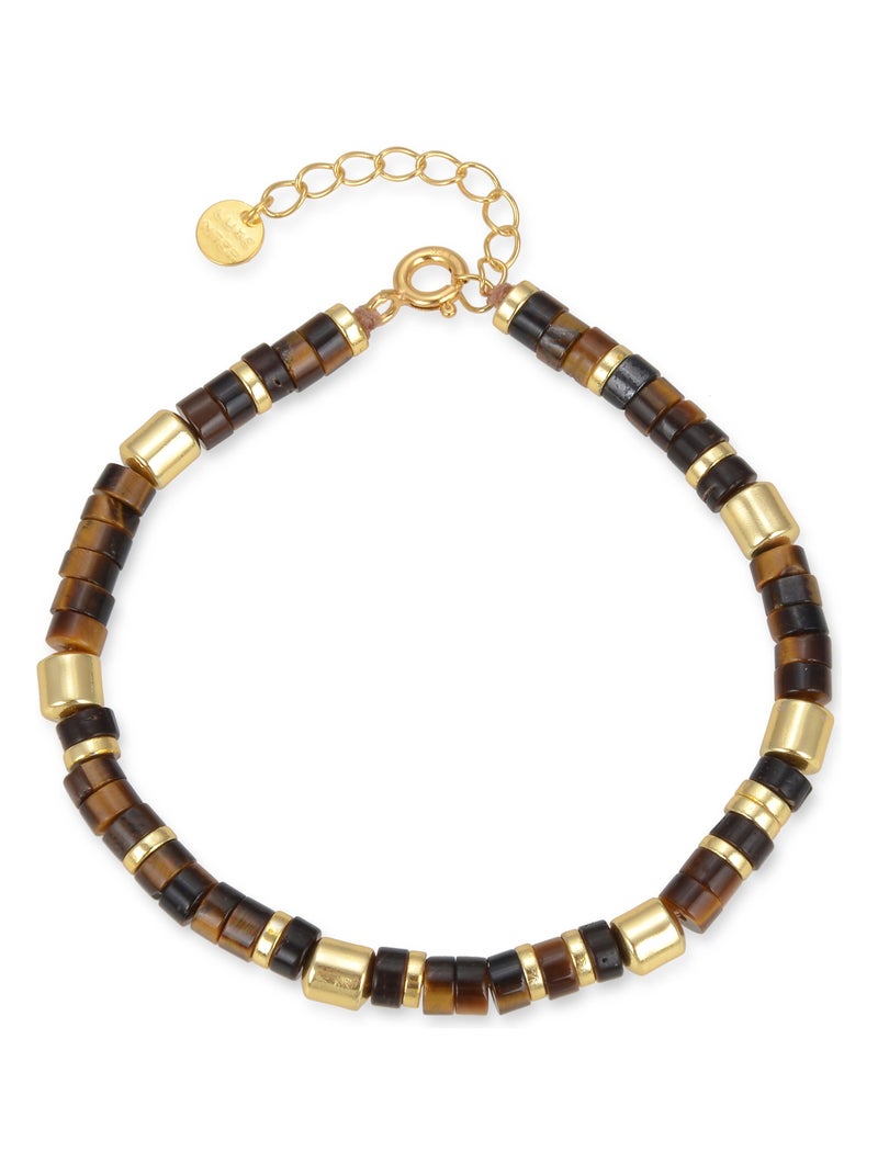 Bracelet Luxenter en Argent 925 avec Oeil de Tigre fini en or jaune 18K - Ihun Marron - Kiabi
