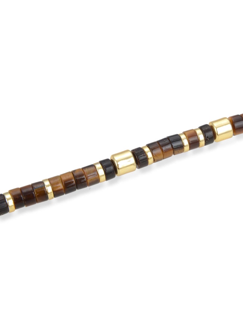 Bracelet Luxenter en Argent 925 avec Oeil de Tigre fini en or jaune 18K - Ihun Marron - Kiabi