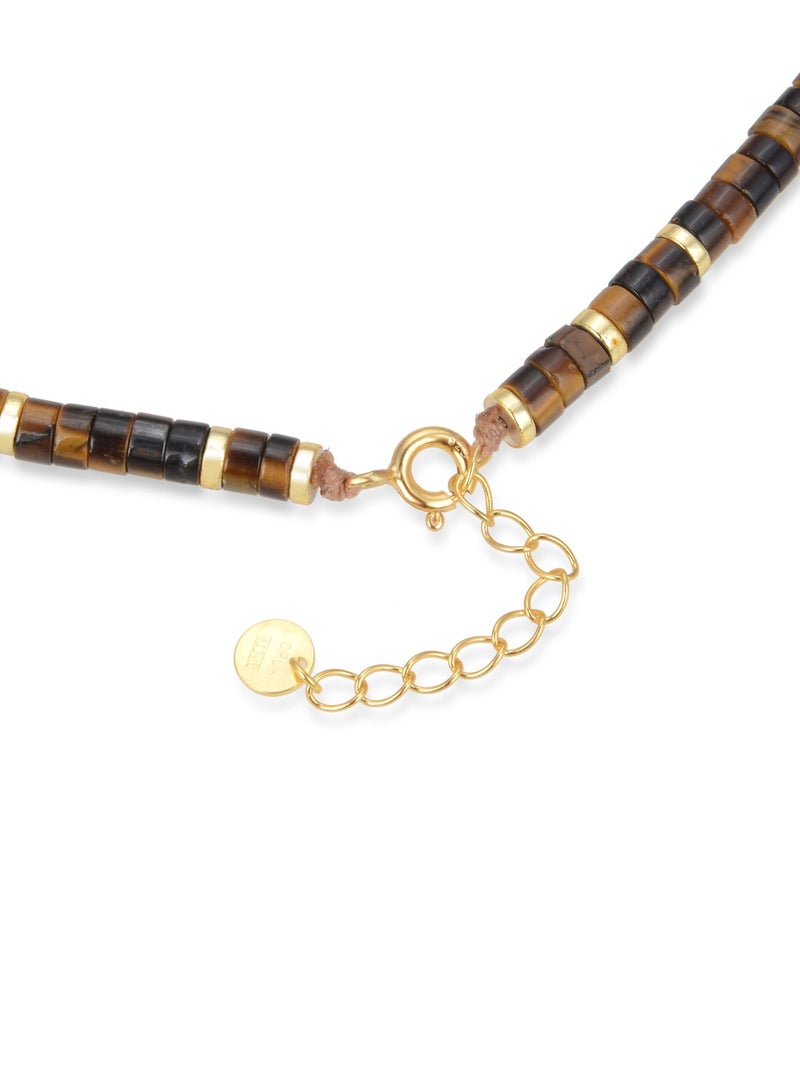 Bracelet Luxenter en Argent 925 avec Oeil de Tigre fini en or jaune 18K - Ihun Marron - Kiabi