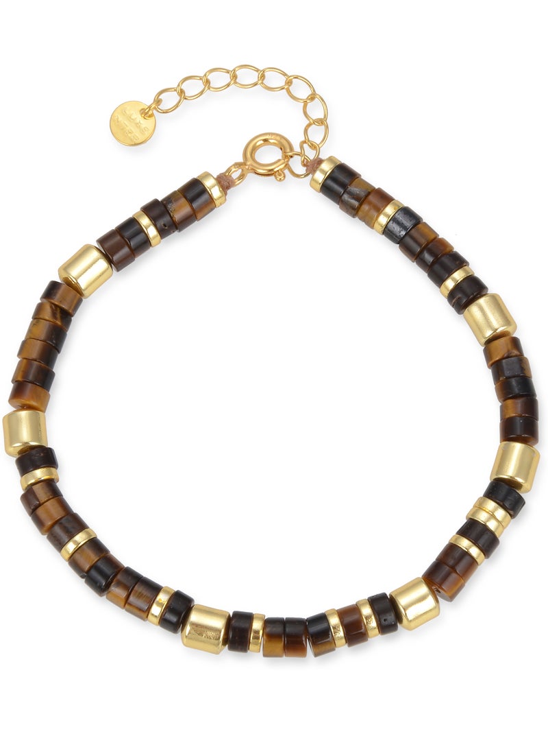 Bracelet Luxenter en Argent 925 avec Oeil de Tigre fini et plaqué or 18k - Ihun Marron - Kiabi