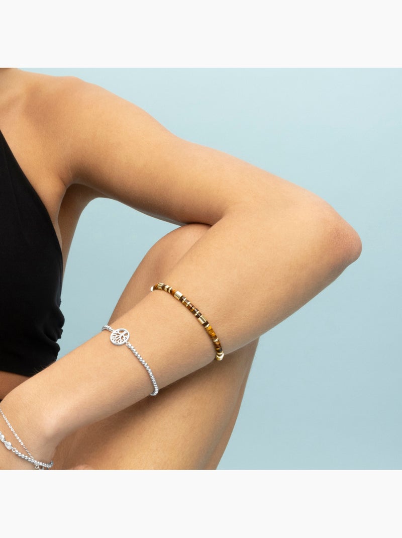 Bracelet Luxenter en Argent 925 avec Oeil de Tigre fini et plaqué or 18k - Ihun Marron - Kiabi