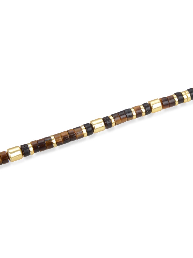 Bracelet Luxenter en Argent 925 avec Oeil de Tigre fini et plaqué or 18k - Ihun Marron - Kiabi