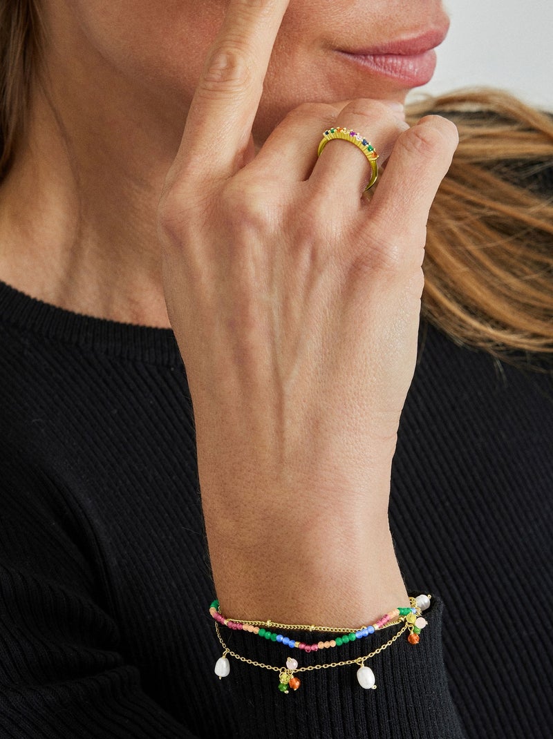 Bracelet Luxenter en argent 925 avec perle blanche et plaqué or 18k - Fanim Blanc - Kiabi