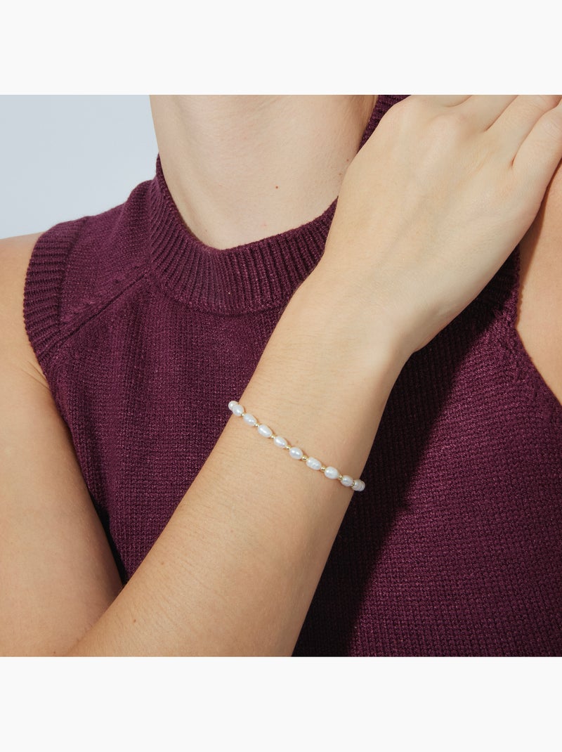 Bracelet Luxenter en argent 925 avec perle blanche et plaqué or 18k - Zul Doré/or - Kiabi