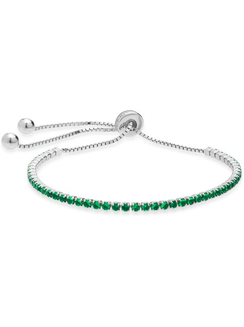 Bracelet Luxenter en argent 925 avec zircon émeraude rhodié - Leythor - Kiabi