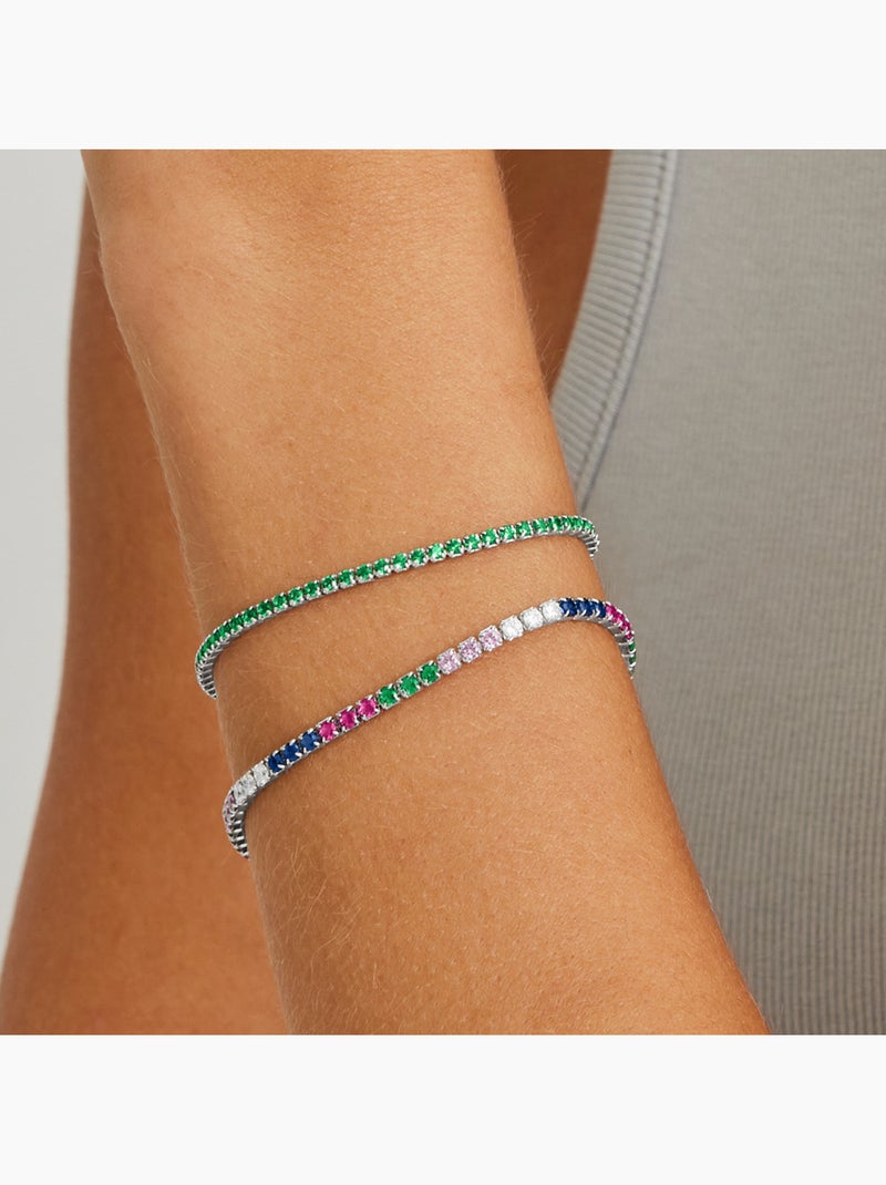 Bracelet Luxenter en argent 925 avec zircon émeraude rhodié - Leythor Vert - Kiabi