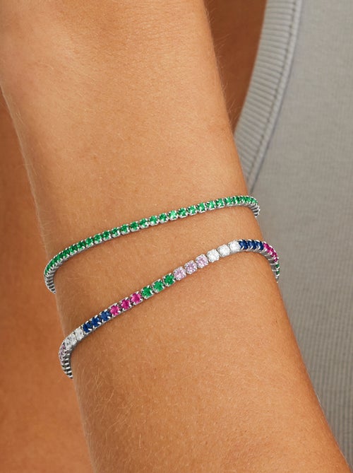 Bracelet Luxenter en argent 925 avec zircon émeraude rhodié - Leythor - Kiabi