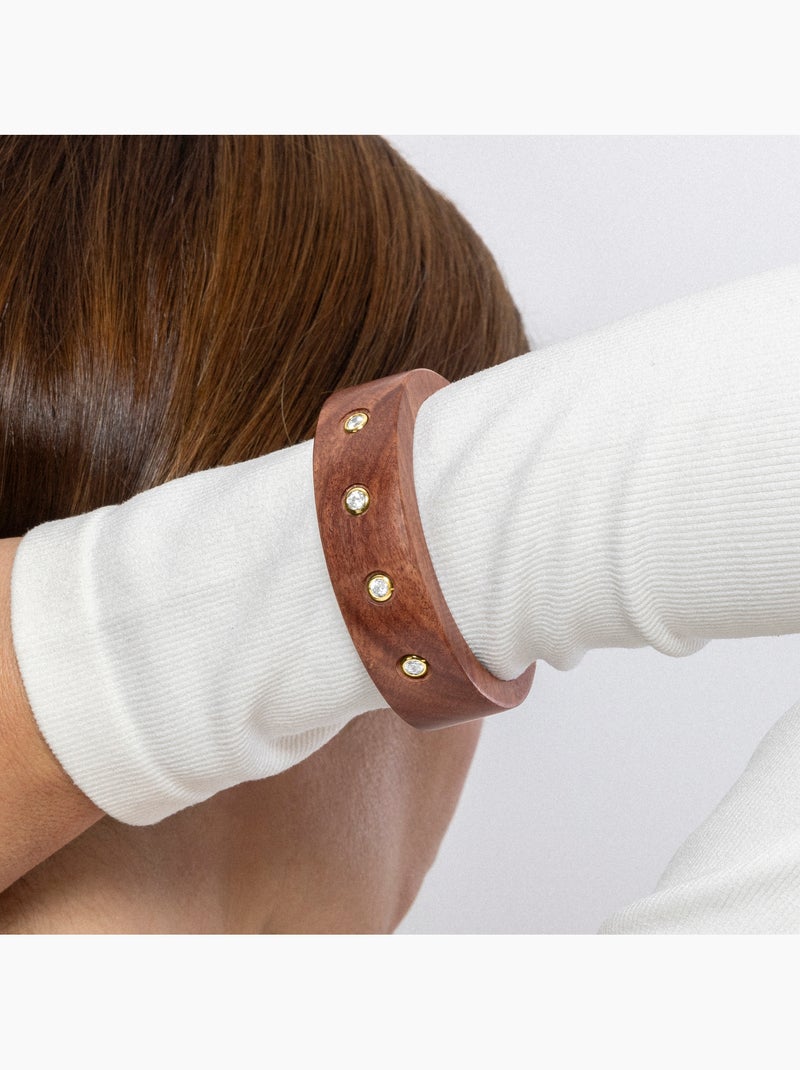 Bracelet Luxenter en argent 925 et bois brun fini et plaqué or 18k - Ehko Marron - Kiabi