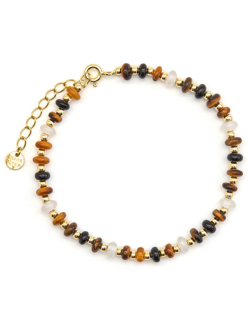 Bracelet Luxenter en Argent 925 et Oeil de Tigre en finition or 18k - Yalah Marron - Kiabi