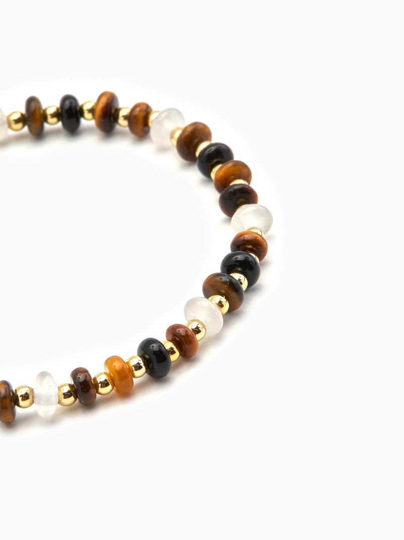 Bracelet Luxenter en Argent 925 et Oeil de Tigre en finition or 18k - Yalah Marron - Kiabi