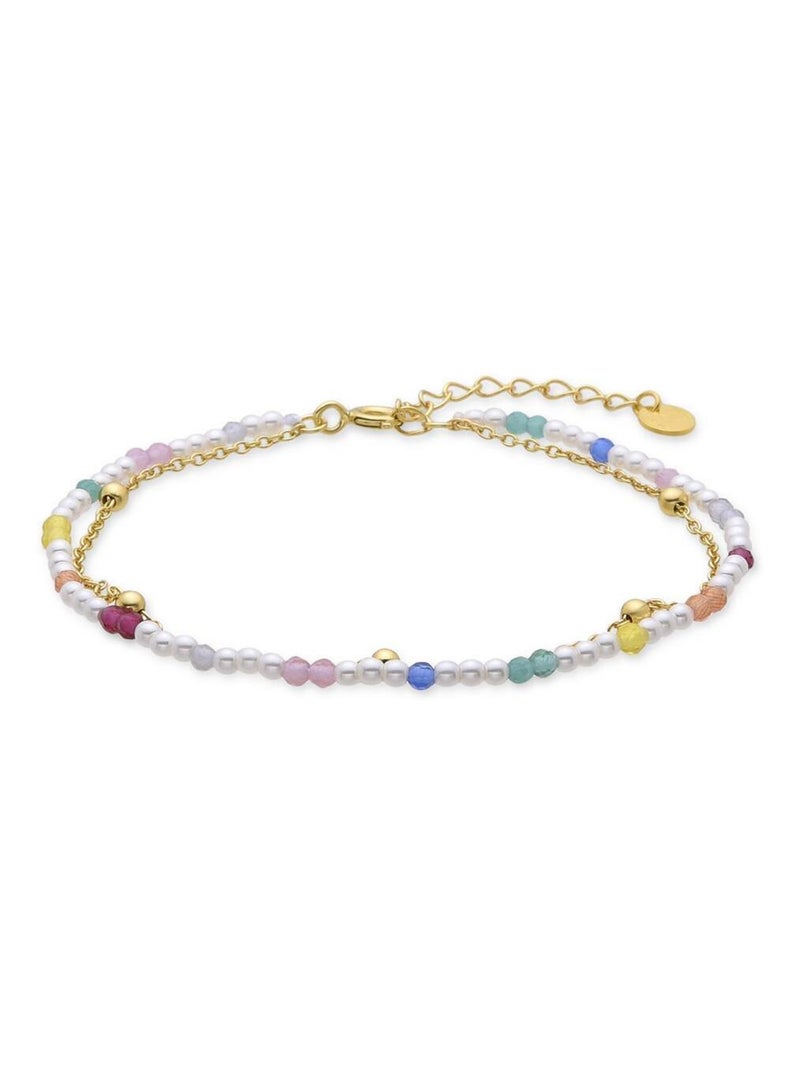 Bracelet Fin En Perles De Culture Et Chaîne Argent 925 Plaqué Or Jaune - Marque Rose-Mimosa, Neuf Avec étiquettes