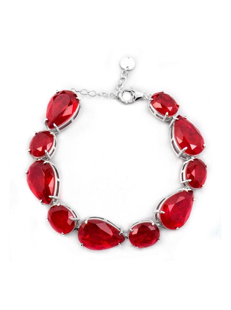 Bracelet Luxenter en argent 925 et quartz hydrothermal cerise rhodié - Grywi Rouge - Kiabi