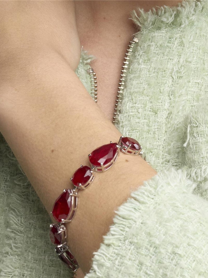 Bracelet Luxenter en argent 925 et quartz hydrothermal cerise rhodié - Grywi Rouge - Kiabi