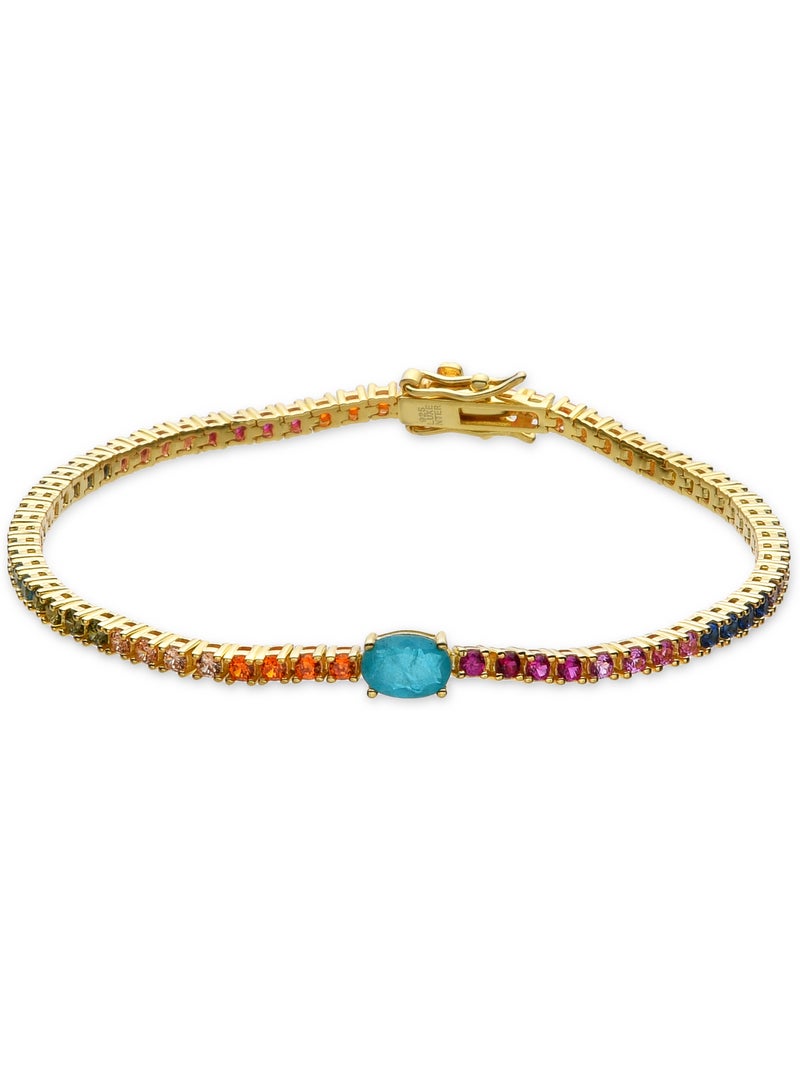 Bracelet Luxenter en argent  925 et zircone multicolore avec finition en or jaune 18 k - Genzol Multicolore - Kiabi