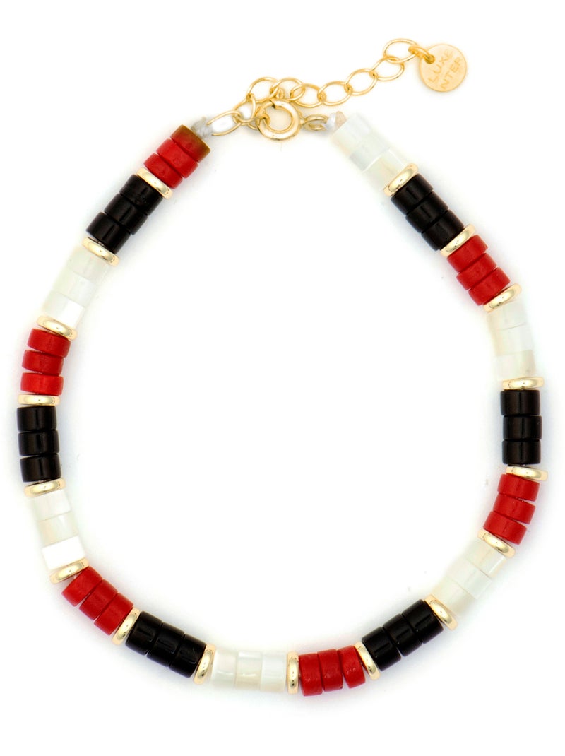 Bracelet Luxenter en argent sterling 925 et corail, finition or jaune 18 carats - Siraba Rouge - Kiabi