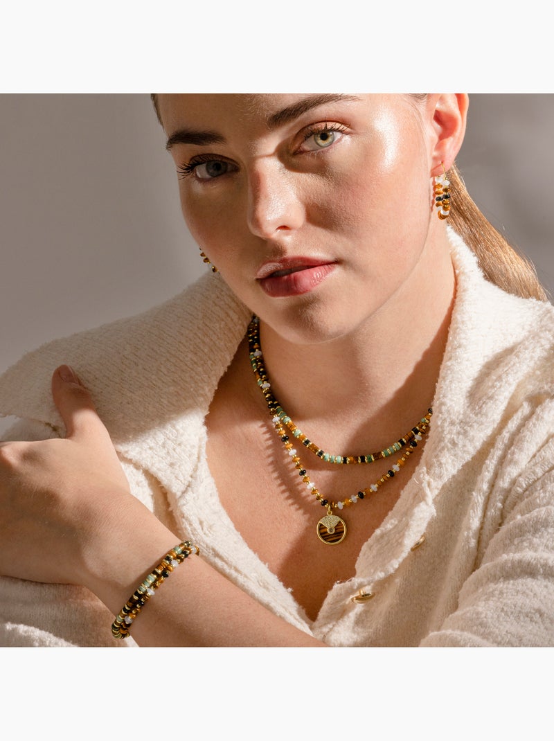 Bracelet Luxenter en argent sterling 925 et œil-de-tigre, finition or 18 carats - Ryhu Marron - Kiabi