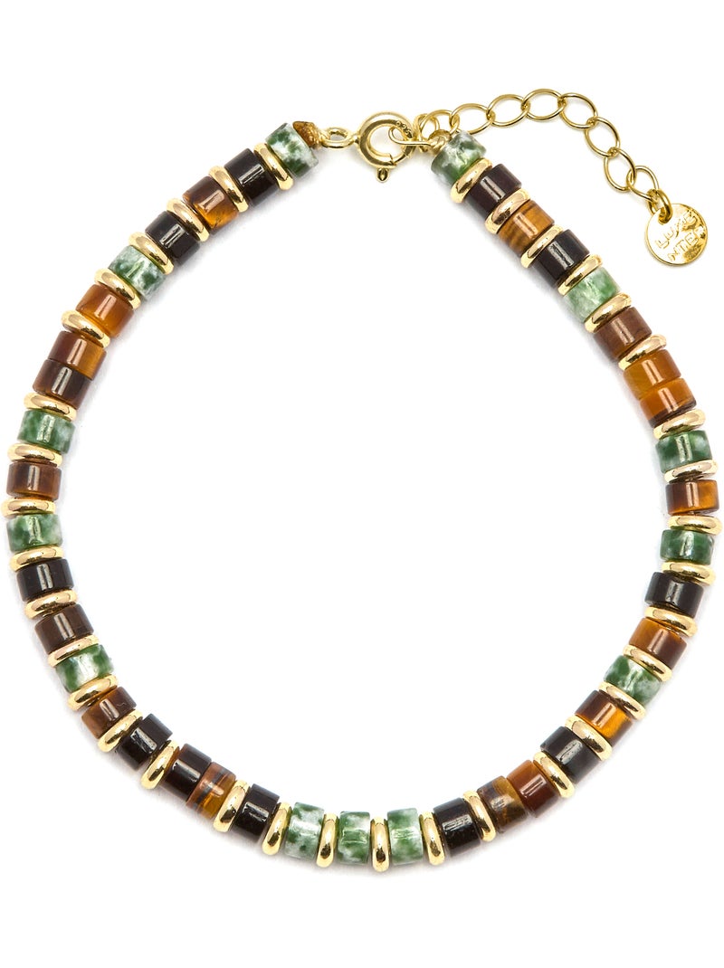 Bracelet Luxenter en argent sterling 925 et œil-de-tigre, finition or 18 carats - Ryhu Marron - Kiabi
