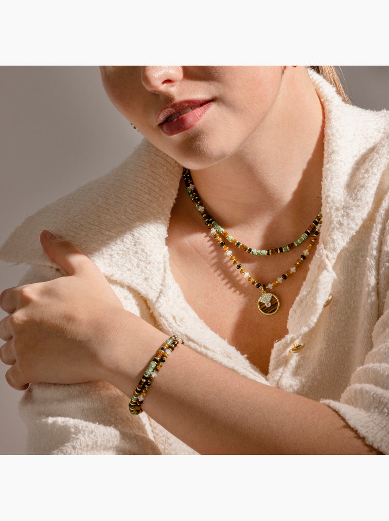 Bracelet Luxenter en argent sterling 925 et œil-de-tigre, finition or 18 carats - Ryhu Marron - Kiabi