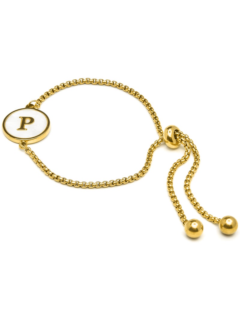 Bracelet Luxenter en nacre blanche et plaqué or 18k - Alphabet Argent - Kiabi