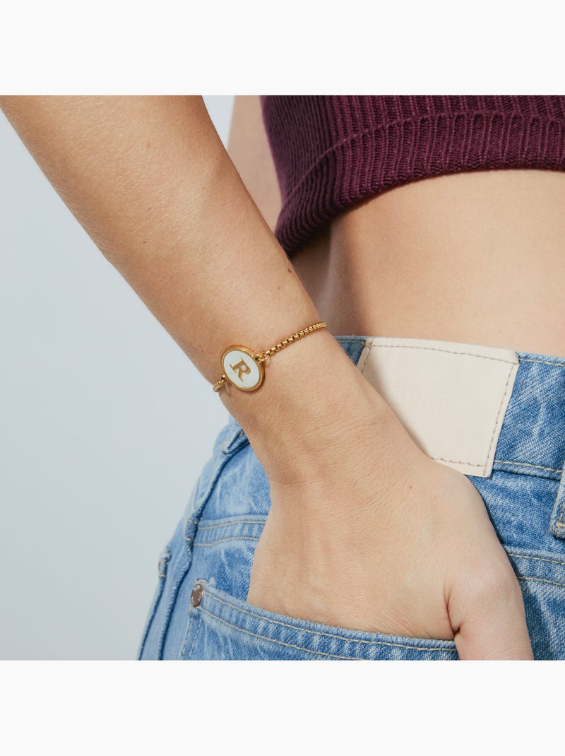Bracelet Luxenter en nacre blanche et plaqué or 18k - Alphabet Argent - Kiabi