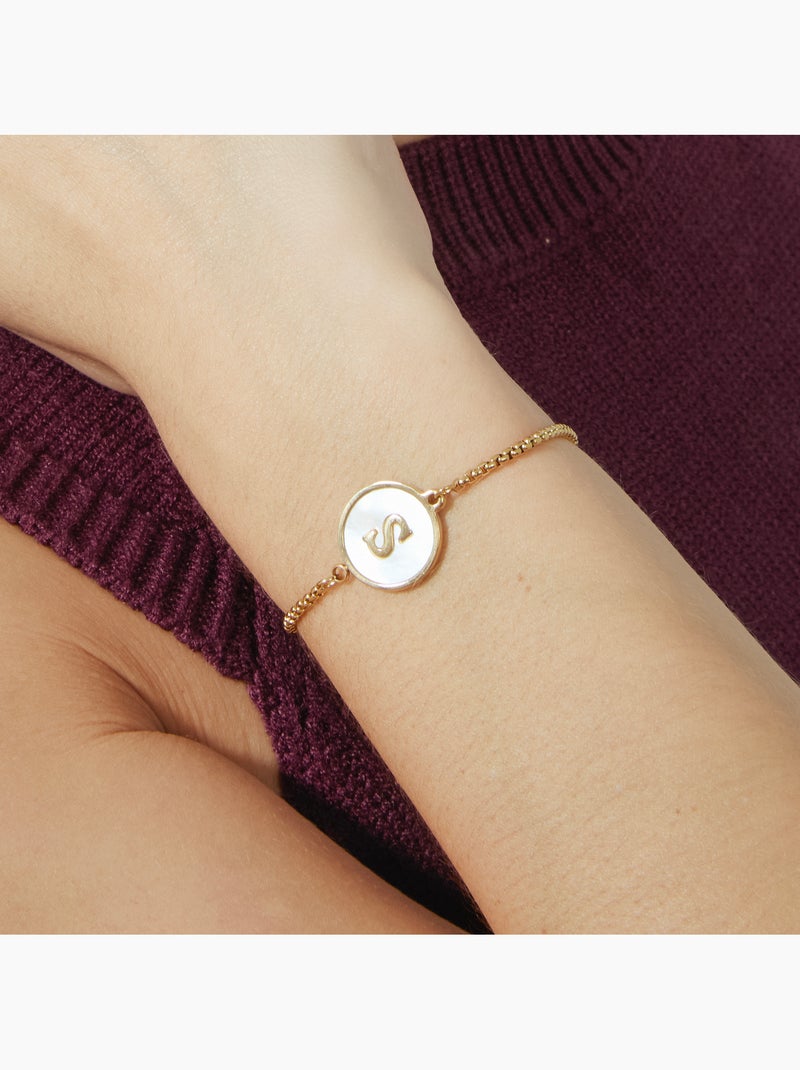 Bracelet Luxenter en nacre blanche et plaqué or 18k - Alphabet Blanc - Kiabi