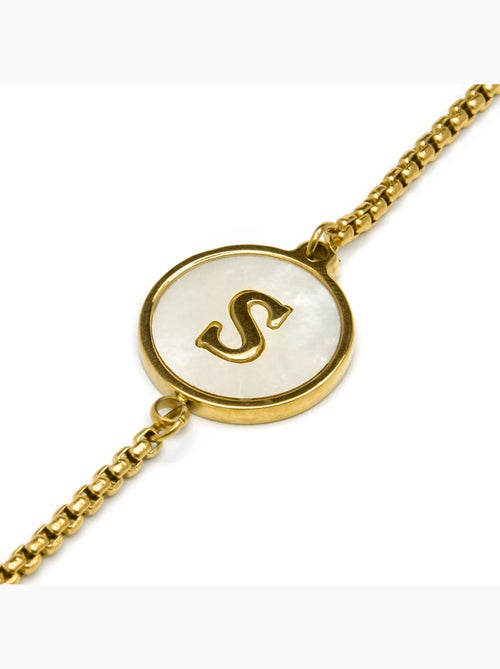 Bracelet Luxenter en nacre blanche et plaqué or 18k - Alphabet - Kiabi