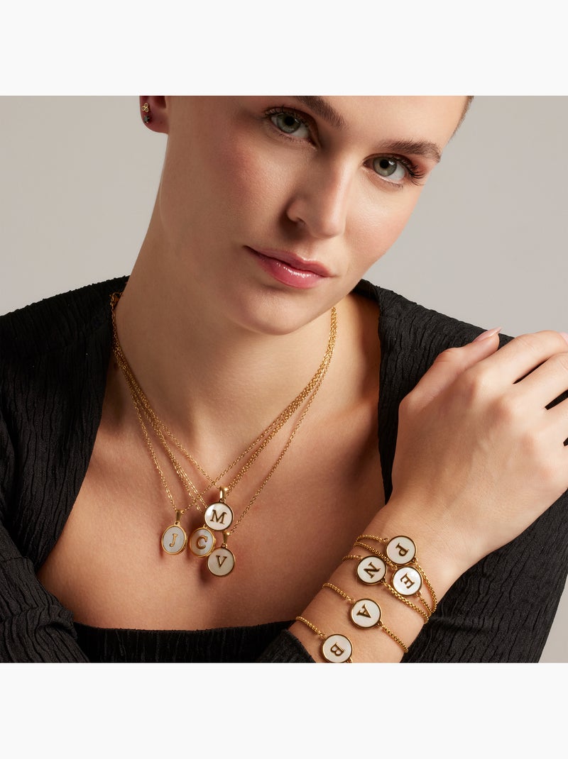 Bracelet Luxenter en nacre blanche et plaqué or 18k - Alphabet Blanc - Kiabi