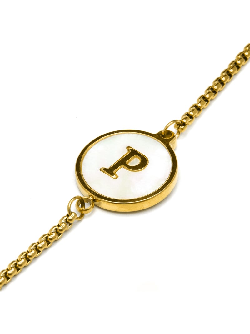 Bracelet Luxenter en nacre blanche et plaqué or 18k - Alphabet Blanc - Kiabi