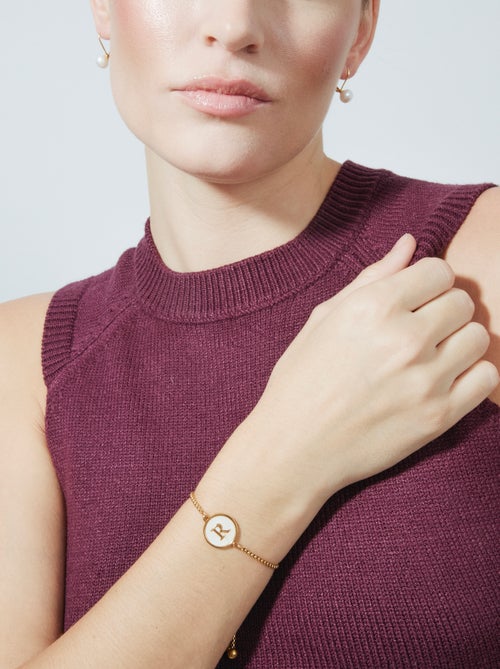 Bracelet Luxenter en nacre blanche et plaqué or 18k - Alphabet - Kiabi