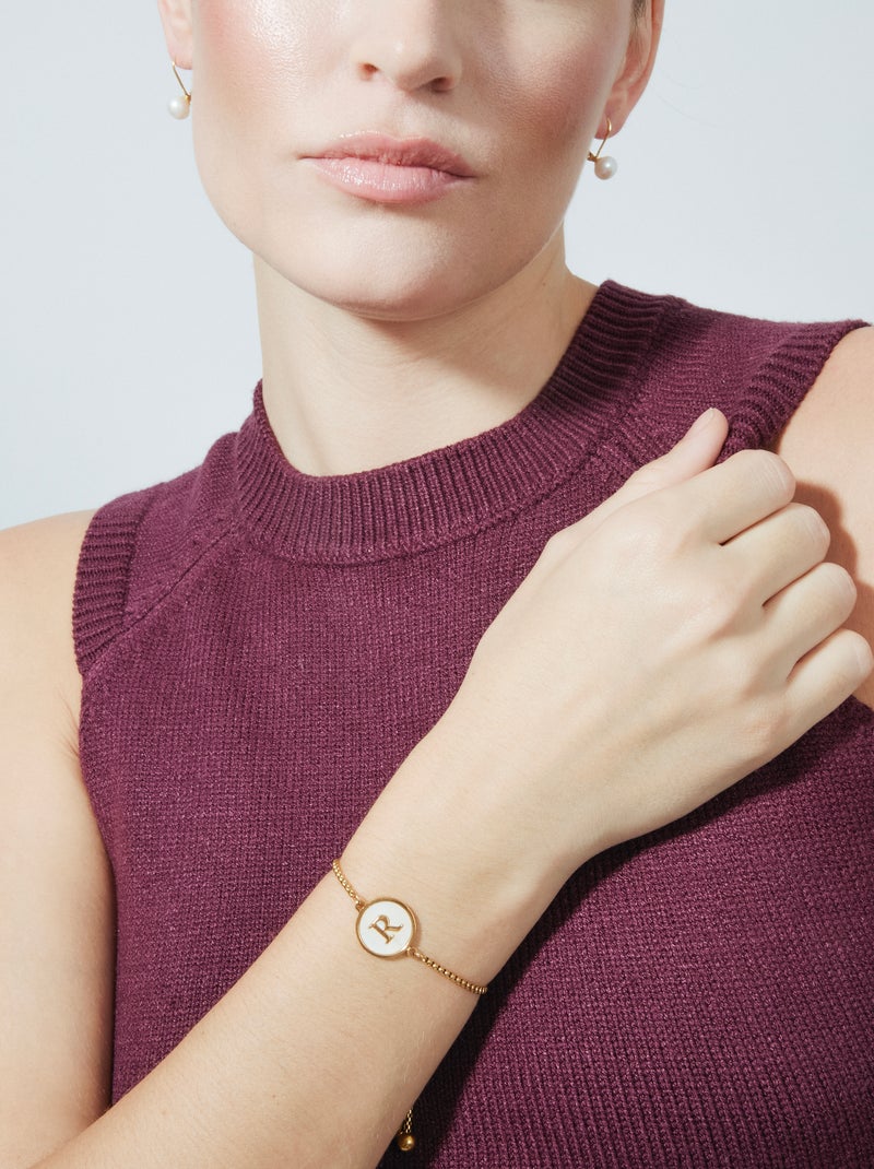 Bracelet Luxenter en nacre blanche et plaqué or 18k - Alphabet Blanc - Kiabi