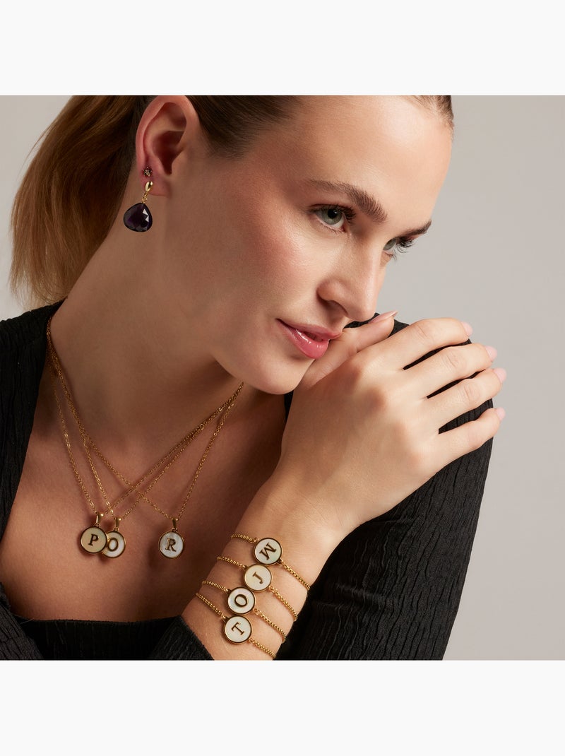 Bracelet Luxenter en nacre blanche et plaqué or 18k - Alphabet Blanc - Kiabi