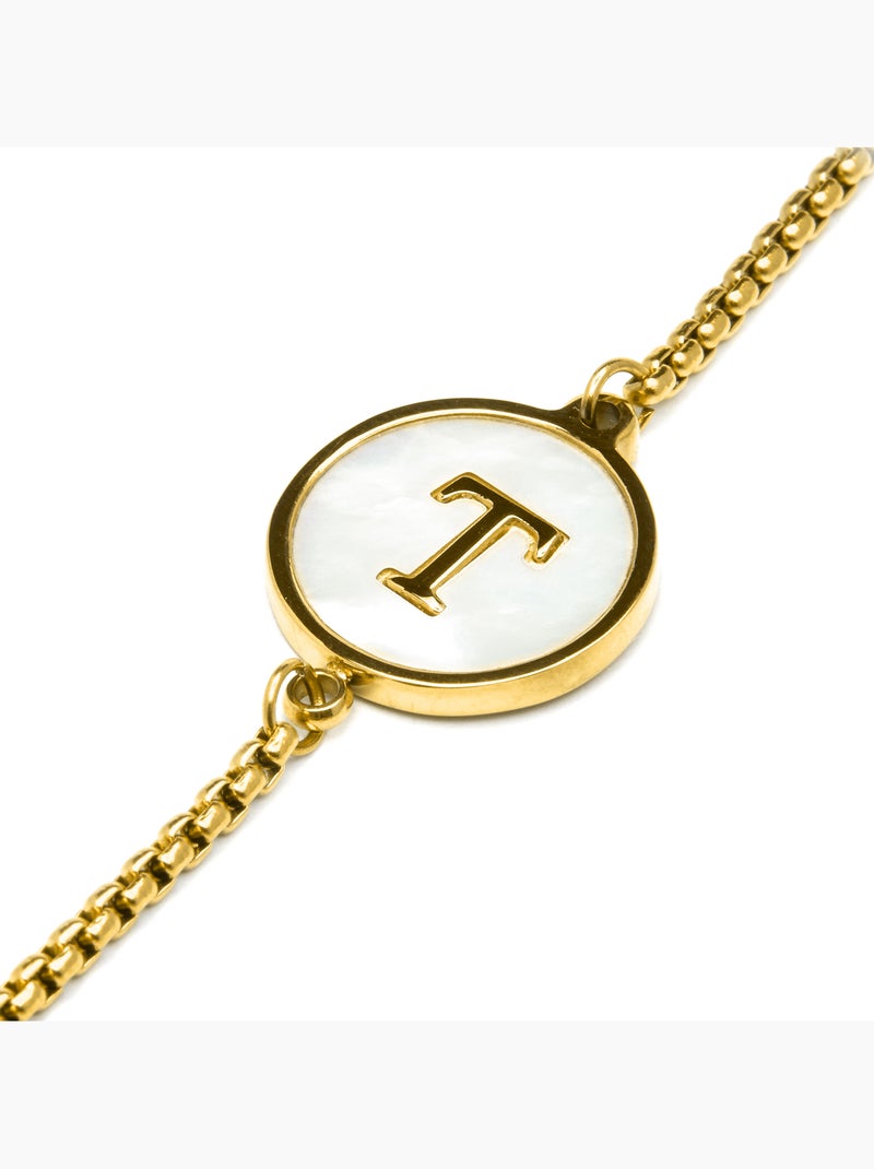 Bracelet Luxenter en nacre blanche et plaqué or 18k - Alphabet Blanc - Kiabi