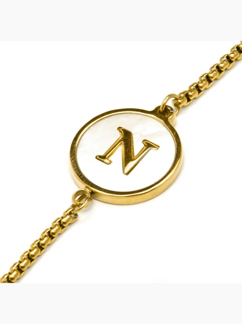 Bracelet Luxenter en nacre blanche et plaqué or 18k - Alphabet - Kiabi