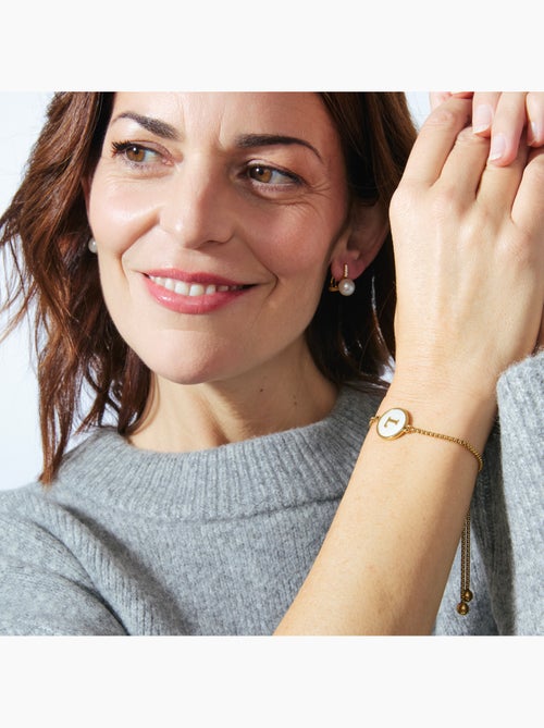 Bracelet Luxenter en nacre blanche et plaqué or 18k - Alphabet - Kiabi