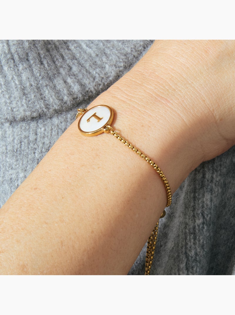 Bracelet Luxenter en nacre blanche et plaqué or 18k - Alphabet Blanc - Kiabi