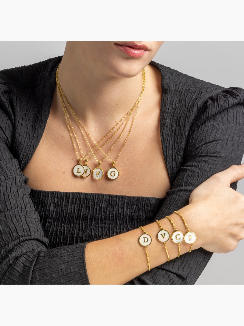 Bracelet Luxenter en nacre blanche et plaqué or 18k - Alphabet Blanc - Kiabi