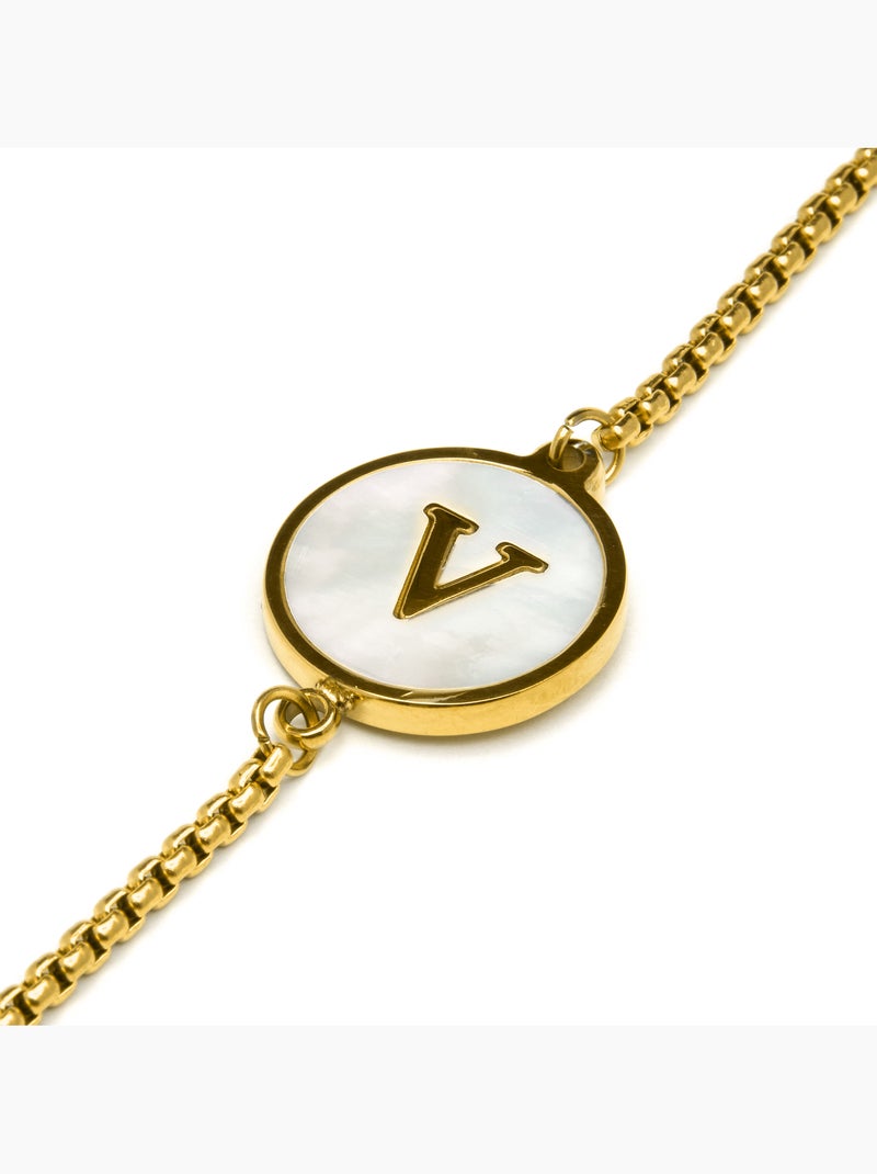 Bracelet Luxenter en nacre blanche et plaqué or 18k - Alphabet Blanc - Kiabi