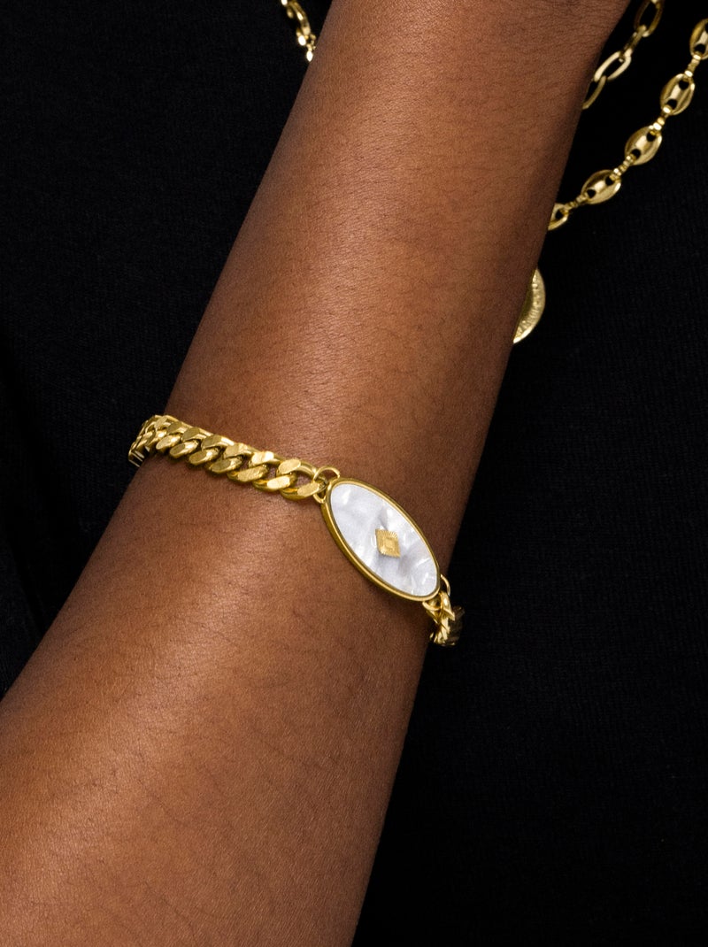 Bracelet Luxenter en nacre blanche et plaqué or 18k - Anleh Blanc - Kiabi